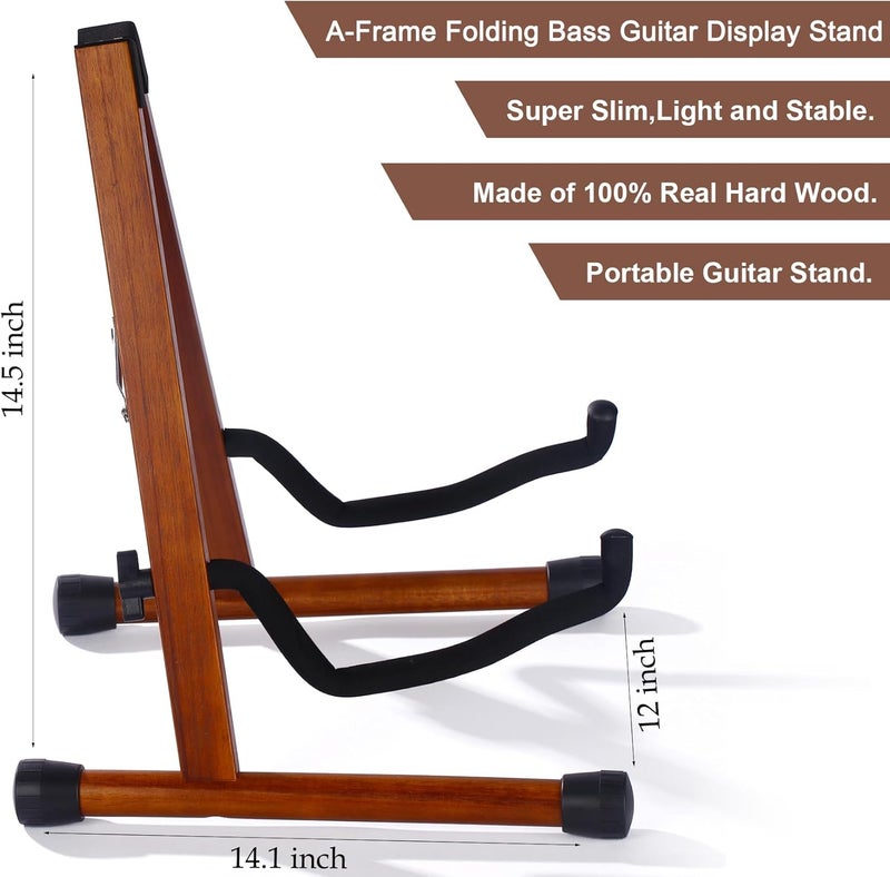 BORGBAR Guitar Stand, A Frame Folding Guitar Holder Adjustable Display Stand, Safe Non-Slip Portable Universal Stringed Instrument Stand with Bass, Banjo, Cello, Ukulele (A Type- Brown) - Image 3